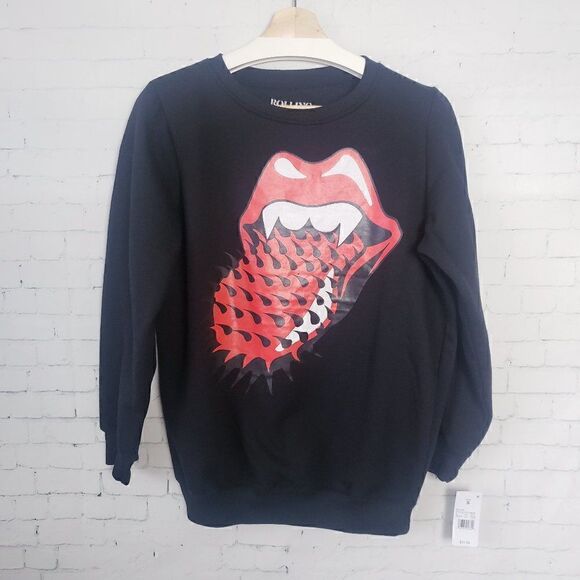 NEW Rolling Stones Crewneck Sweatshirt Size S Womens Spiked Toung Mouth … - Picture 1 of 6